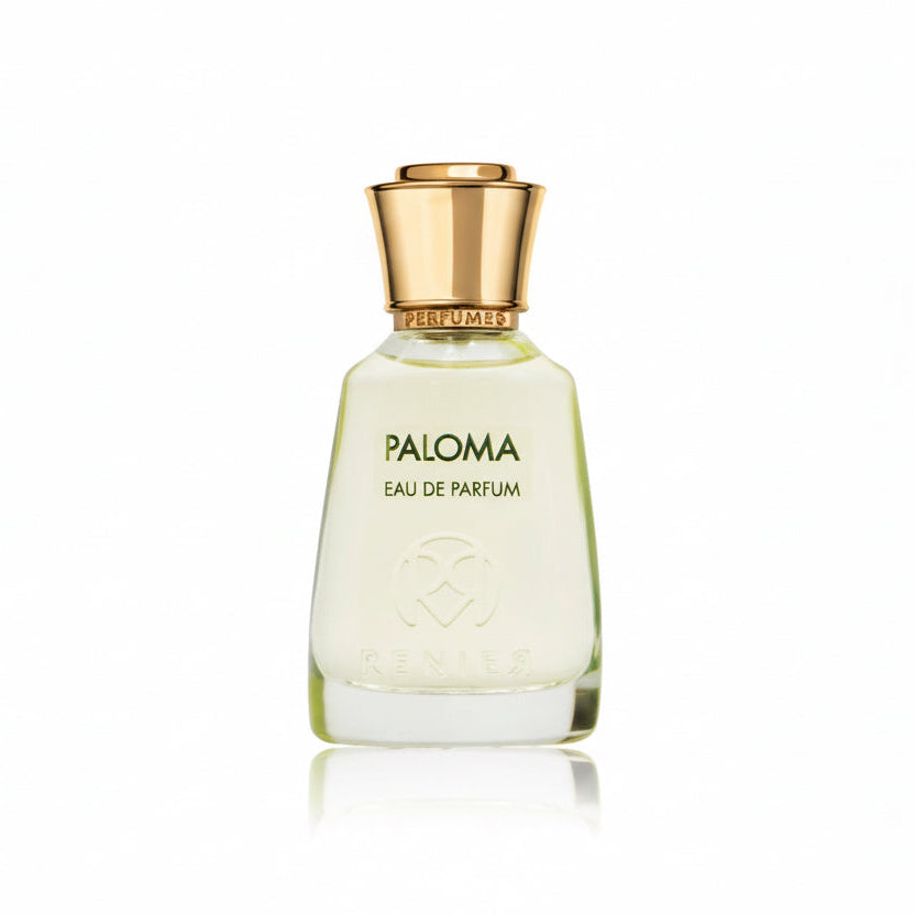 Renier Paloma perfume bottle and packaging on a white background
