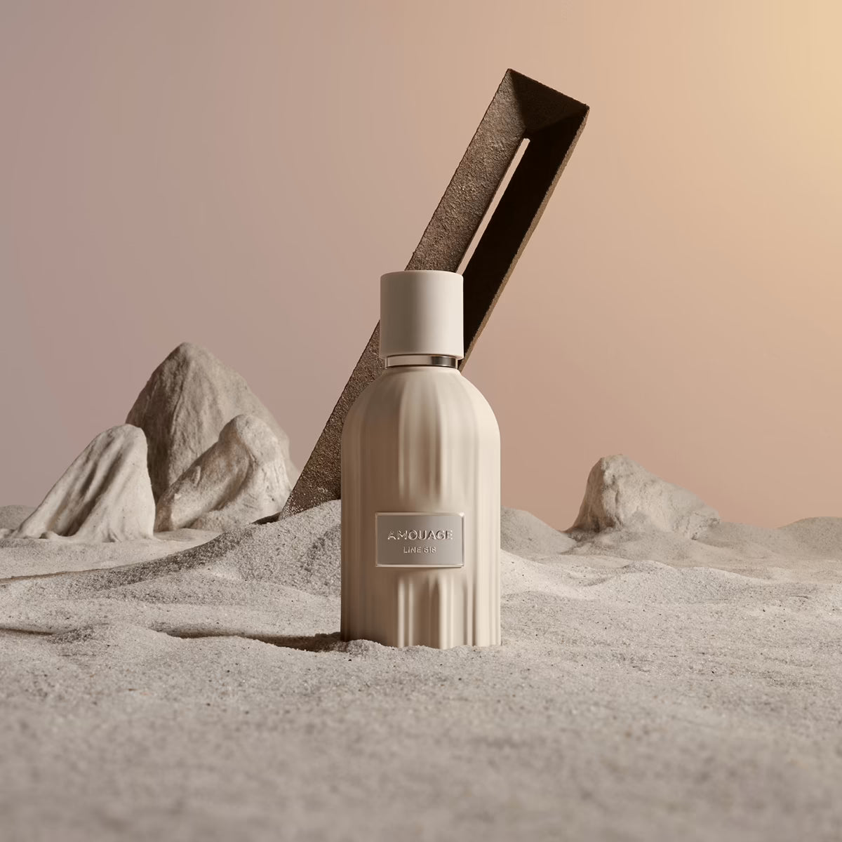 Beige bottle with a desert landscape background